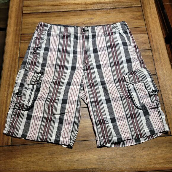Ecko Unltd Cargo Shorts w/ Draw String Tie White, Black & Red Stripe - Size 38 - Picture 1 of 9